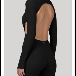 Chich Nama lux rib Open-Back Long Sleeve Jumpsuit. Black. Medium